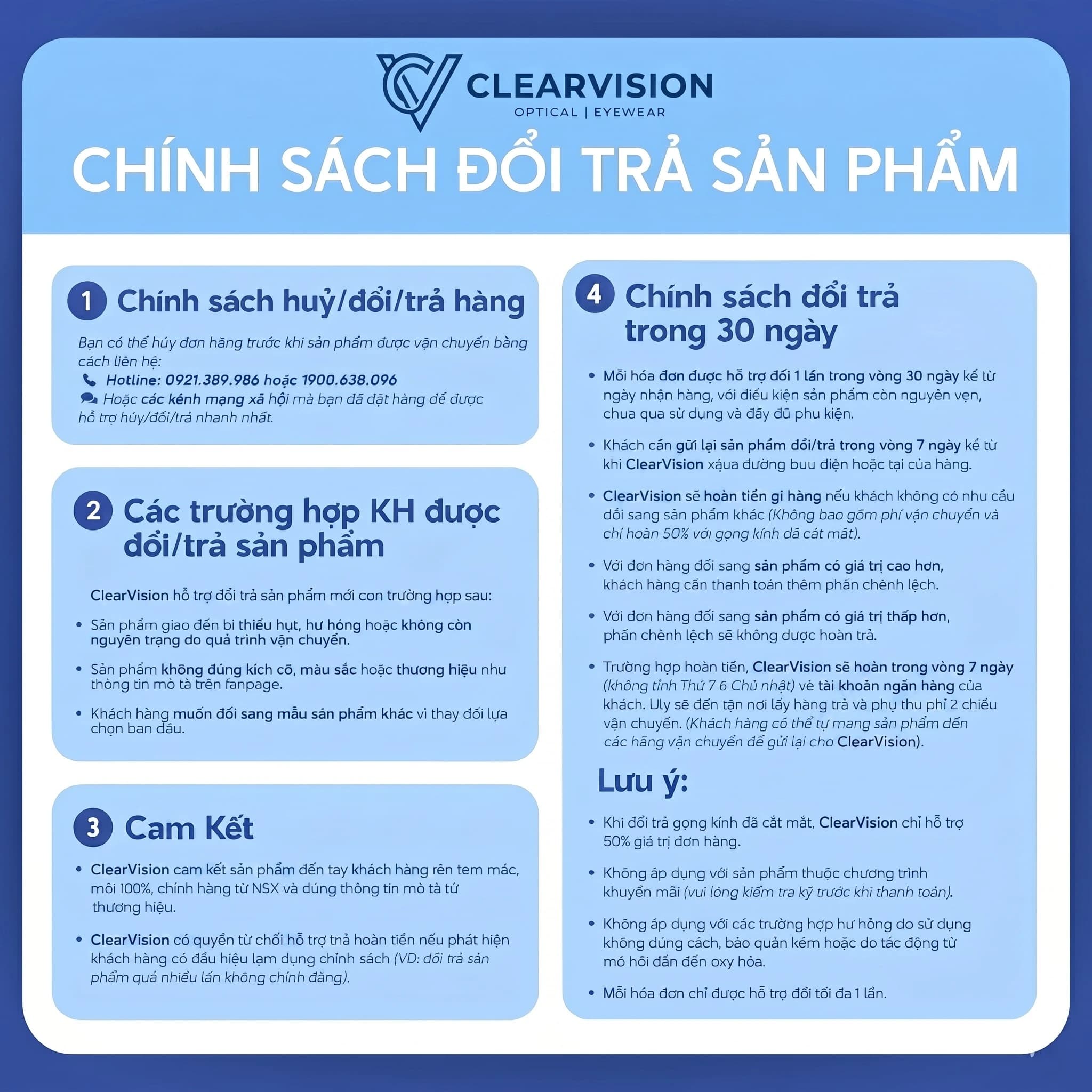 Chính sách đổi trả VISTACLEAR